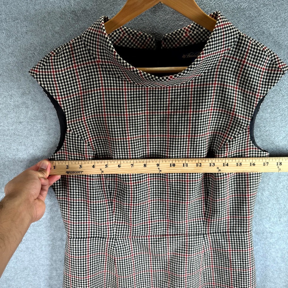 Brooks Brothers Sheath Dress Women 8 Black‎ Red Wool Houndstooth Moon British - Picture 10 of 14